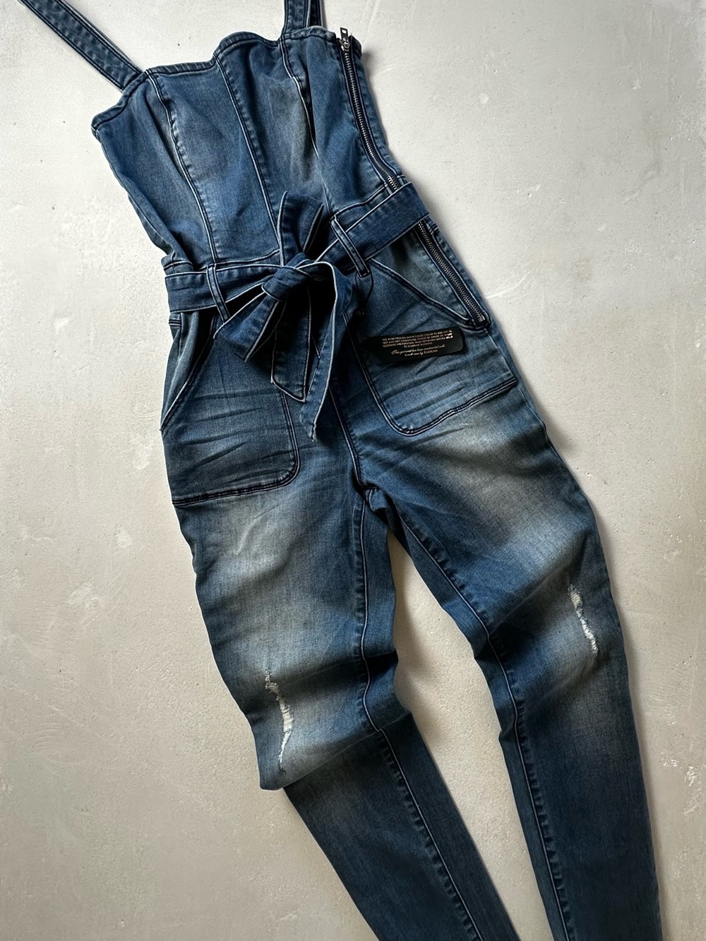 Authentic bebe Dark Blue Denim Jumpsuit Jeans with Belt